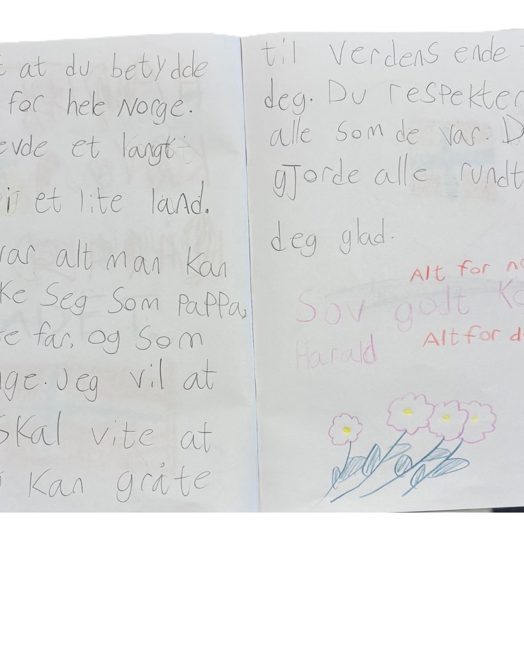 Foto: 4a minnes Kong Harald en notatbok med skrift
