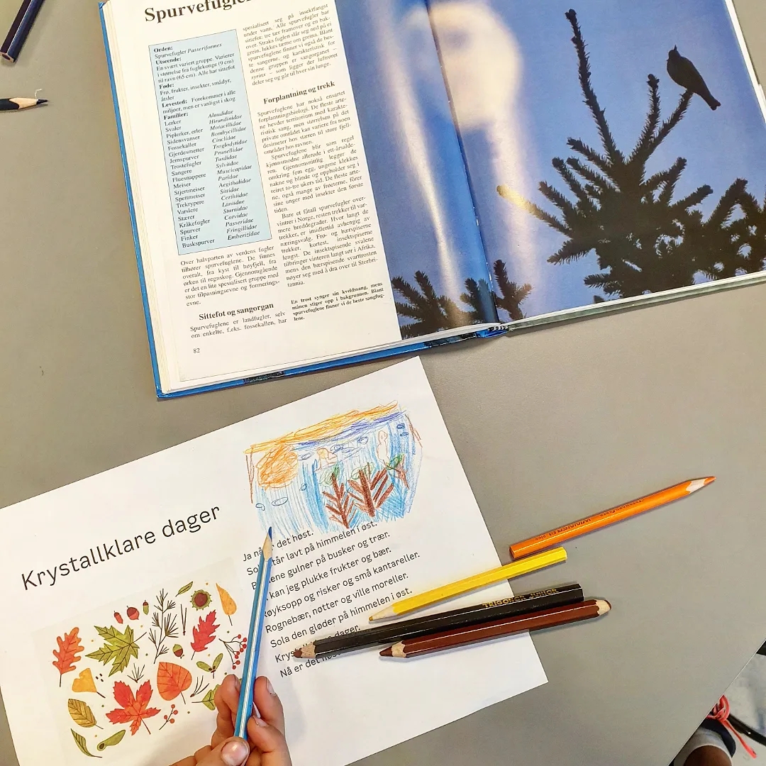 Elever tegne i bibliotek